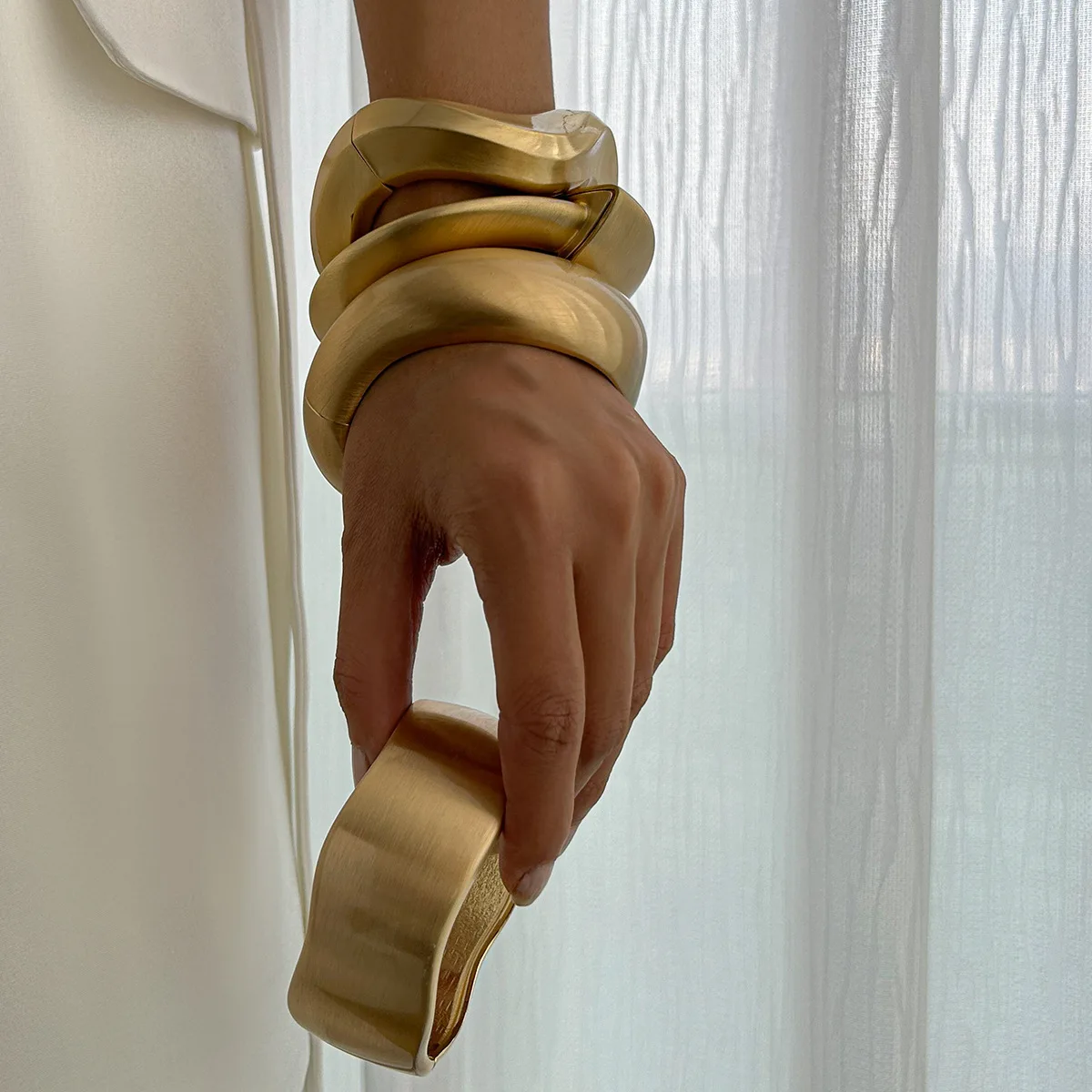 KMVEXO Chunky Heavy Wide Metal Water Drop Bangles for Women Gold Color Open Cuff Thick Irregular Wave Bangle Bracelet Jewelry - Image 3