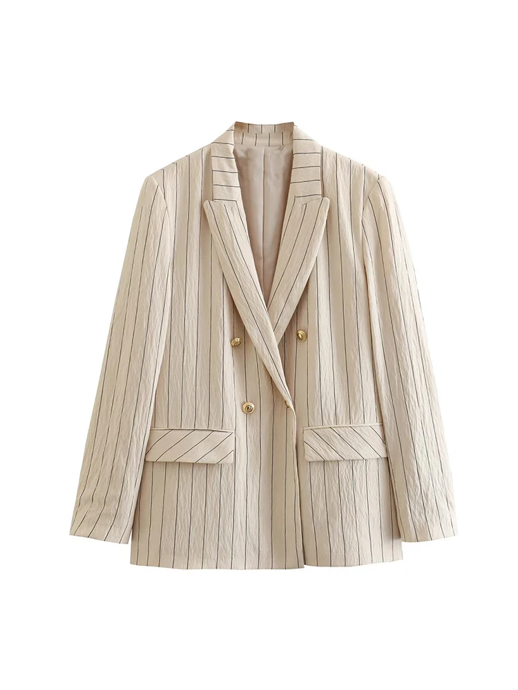 Casual Striped Blazer Coat Women Office Lady Fashion Pockets Elegant Suit Jackets 2025 New Spring Vintage Casual Loose Outerwear - Image 7