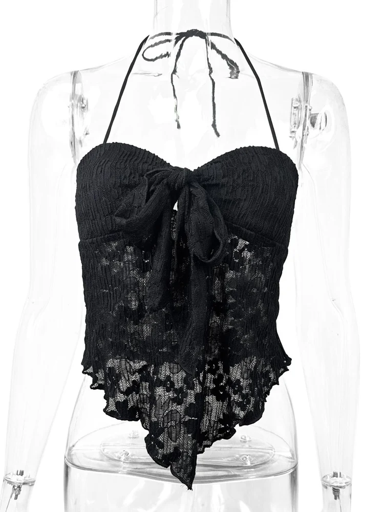 Fairyshely Sexy Female Summer Solid Halter Top 2025 Women Lace V Neck Bodycon Strap Vest Lady Sleeveless Off Shoulder Clud Tops - Image 6