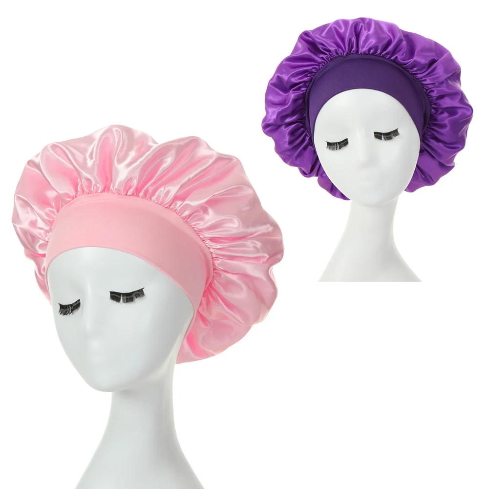 2PCS Milk Imitation Silk Wide Brim Satin Cloth Women's Hair Hat Bonnet Elastic Band Headwear bonnets for women - Image 13