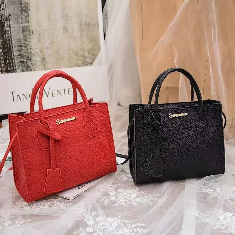 Solid Color Lychee Grain Ladies Handbags Single-shoulder Crossbody Handheld Triple-use Satchel Portable Leisure Bag - Image 2