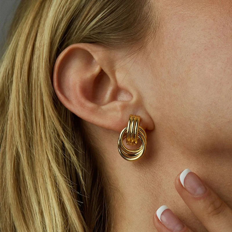 Vintage Texture Gold Plated Stainless Steel Earrings for Women Geometric Circle Twist Statement Earring Fashion Jewelry Bijoux - Image 2