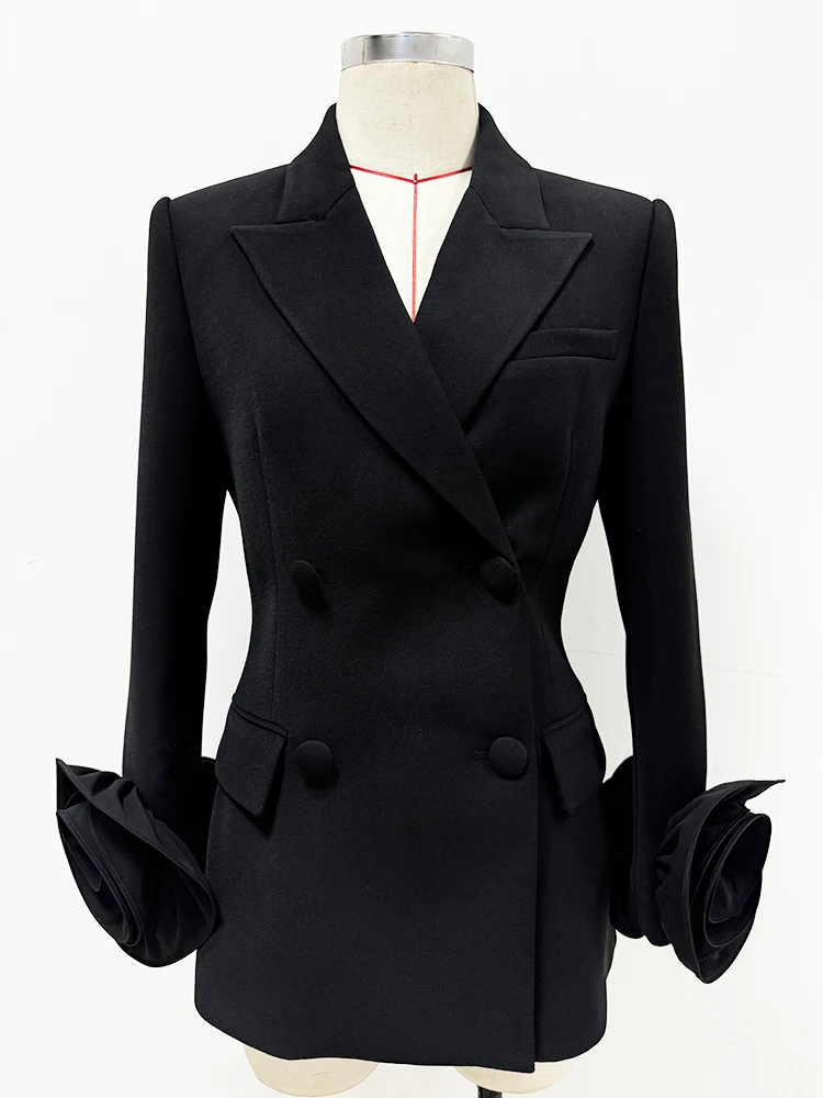 HIGH STREET Newest Fashion Designer Jacket Women's Flowers Appliques Double Breasted Blazer - Image 3