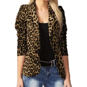 Women OL Fashion Ladies Office Suits Button Up Outwears Oversized 2024 Spring Summer Female Leopard Lapel Coats