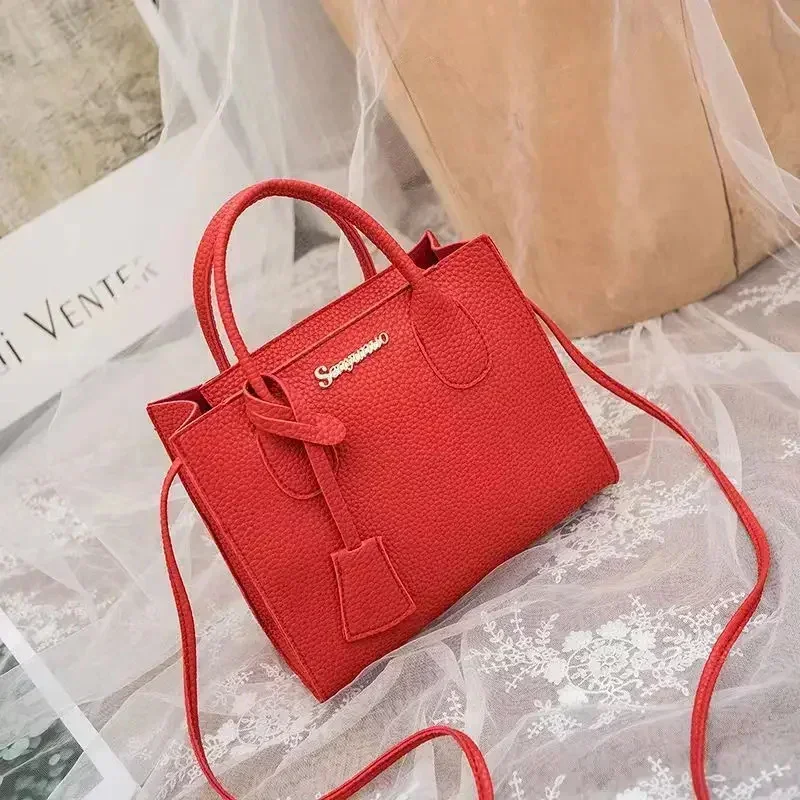 Solid Color Lychee Grain Ladies Handbags Single-shoulder Crossbody Handheld Triple-use Satchel Portable Leisure Bag - Image 5
