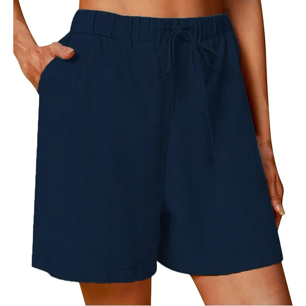 Women's Summer Casual Shorts Drawstring Solid Color Cotton Linen Short Pants Female Loose Straight Jogging Outdoor Streetwear - Image 11