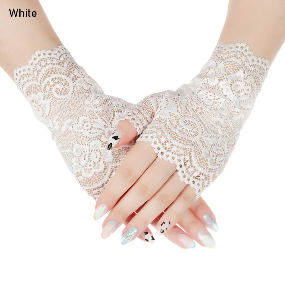 Women Short Lace Hollow-Out Fingerless Gloves Sun Protection Sleeves Mesh Thin Cycling Sexy Mittens Half Finger Handschoenen - Image 7
