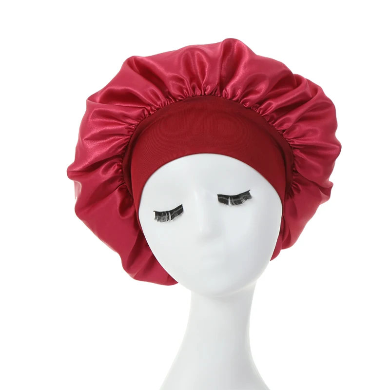 2PCS Milk Imitation Silk Wide Brim Satin Cloth Women's Hair Hat Bonnet Elastic Band Headwear bonnets for women - Image 20