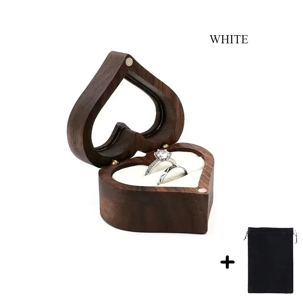 1PCS Free Engraving Custom Love Heart Shaped Walnut Wood Ring Box for Wedding Ceremony Jewelry Box Storage Proposal Wedding Gift - Image 11