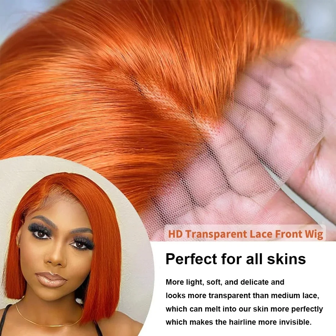 13x4 Lace Front Short Bob Wig 350 Ginger Orange Color Straight Transparent Lace Frontal Wigs Human Hair For Black Woman 10 Inch - Image 4