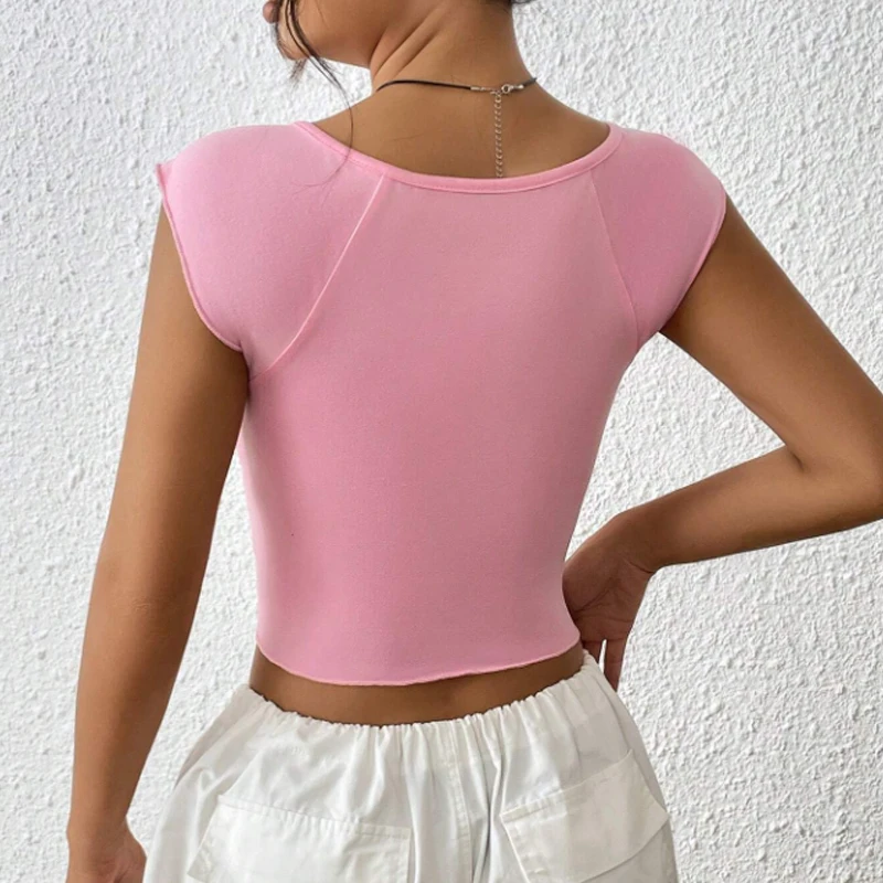 Sexy Square-neck Pink Tank Tops Korean Fashion Summer Sexy Women Clothes Slim Tees Woman V Neck Y2K Sleeveless 2024 Streetwear - Image 3