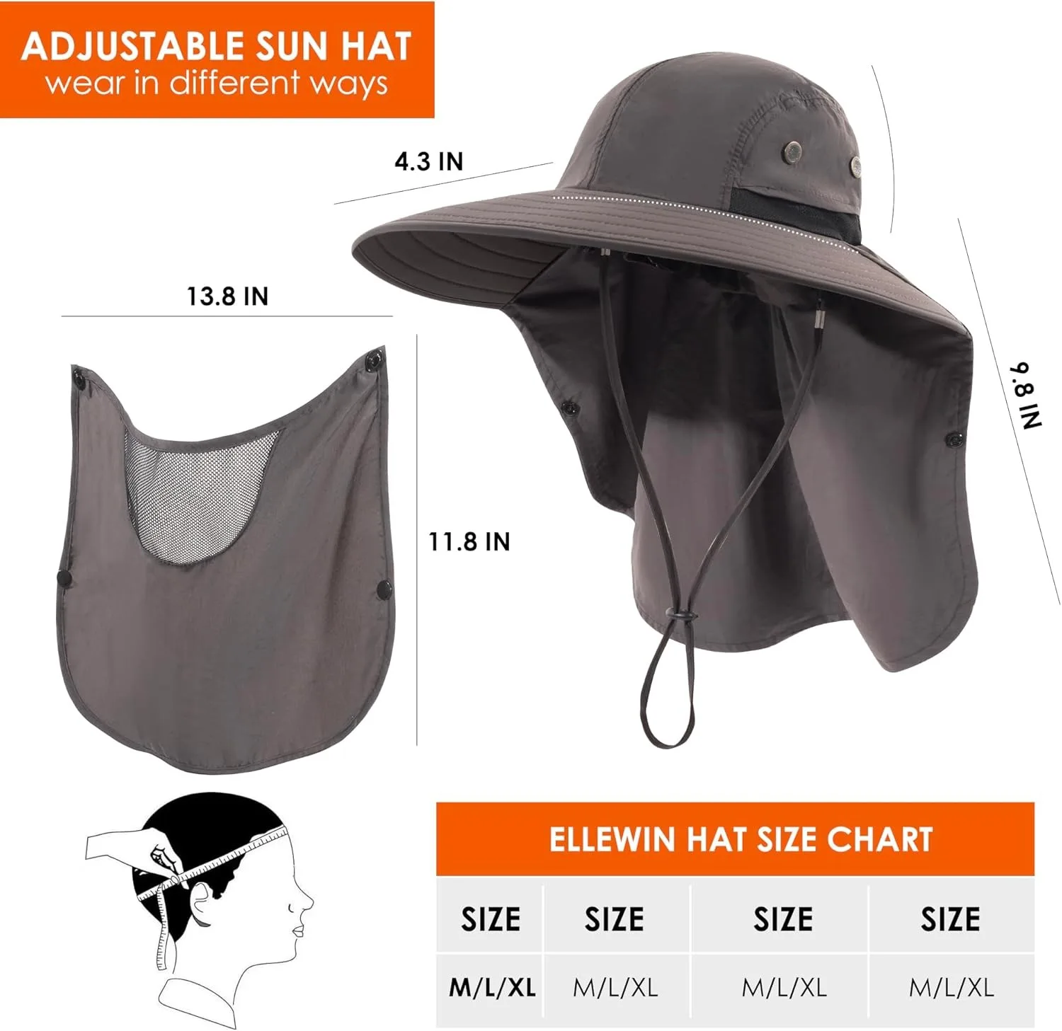 Mens Women Fishing Hat UPF 50+ Wide Brim Sun Hat with Face Cover & Neck Flap - Image 2
