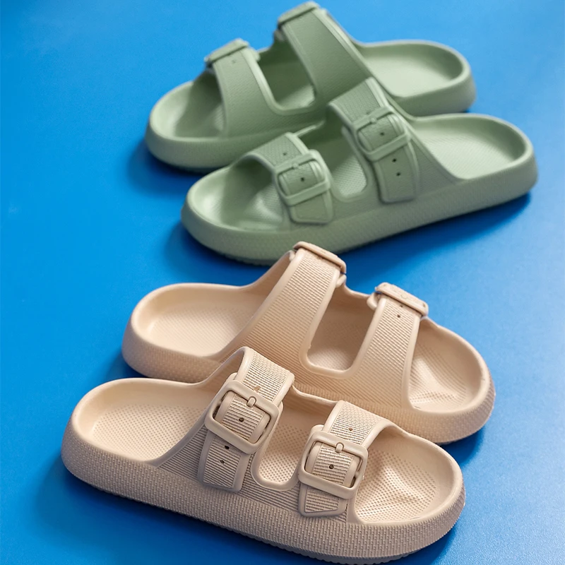 2023 New Adjustable Slippers Thick Sole Slippers Double Buckle Home Bathroom Anti Slip Cloud Slippers Women Outdoor Beach Slides - Image 3