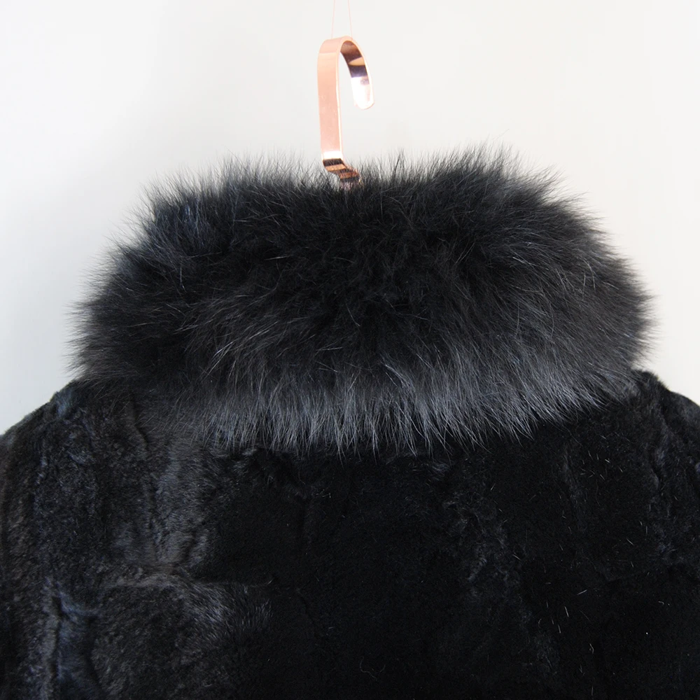 New Style Women Winter Warm Soft Quality Real Rex Rabbit Fur Coat Rex Rabbit Fur Short Jacket Big Real Fox Fur Collar Overcoat - Image 5