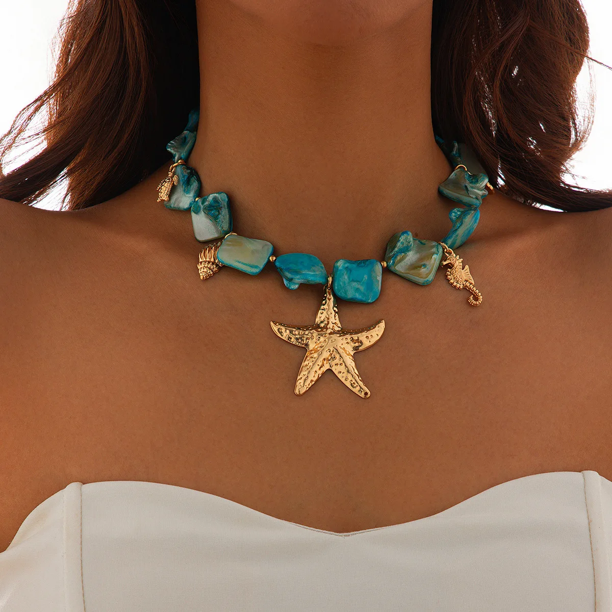 Retro Starfish White Shell Conch Pendant Necklace Women 2024 Simple Creative Colorful Stones Hand Woven beach Jewelry Girls - Image 14
