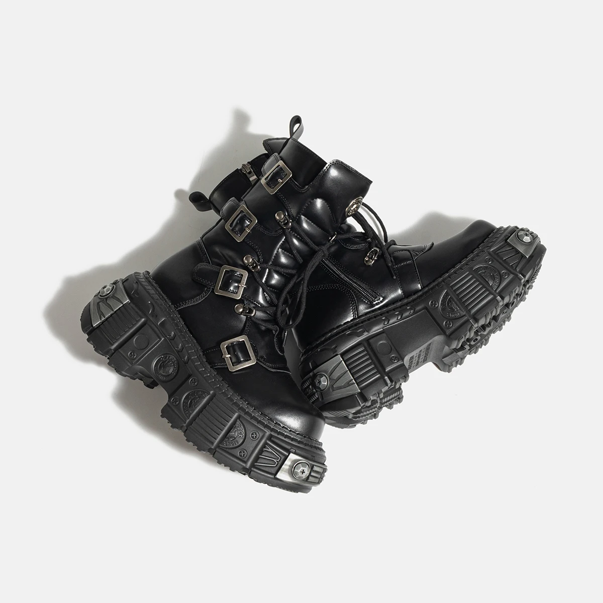 Metal Platform Middle Tube 2023 New Dark Punk Increased Lace-up Female Zipper Girl Motorcycle Boots Women - Image 4
