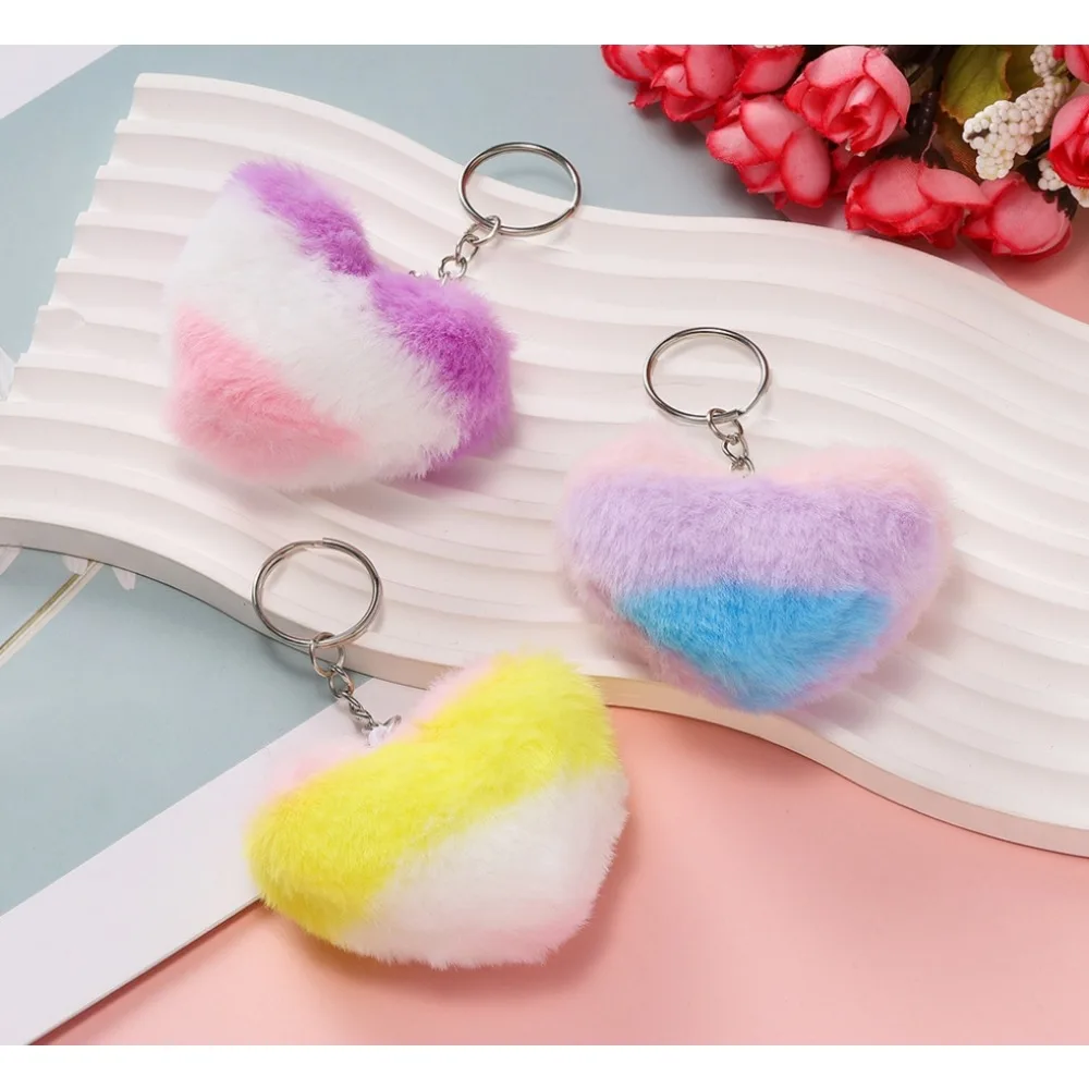 Creative for Woman Small Accessory Keyring Plush Rainbow Color Love Heart Keychain Cute Backpack Hangings Key Chain Ring Gift - Image 4