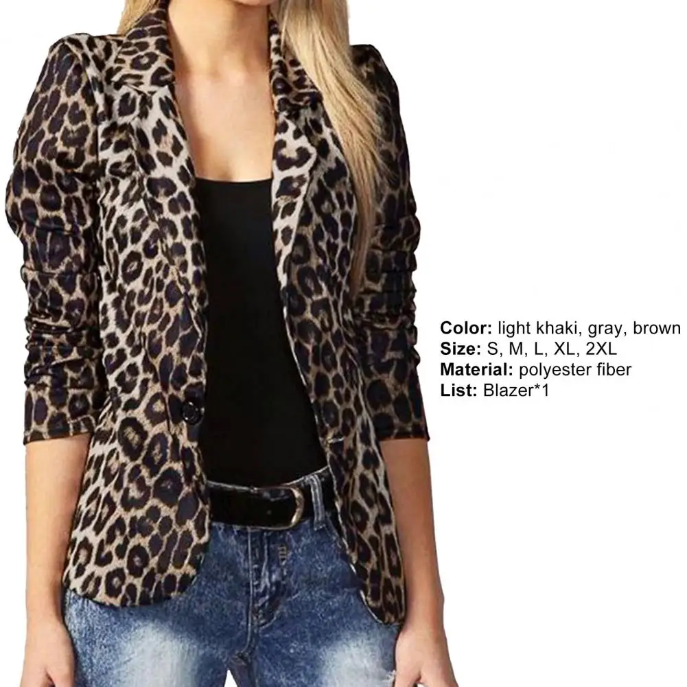 Women OL Fashion Ladies Office Suits Button Up Outwears Oversized 2024 Spring Summer Female Leopard Lapel Coats - Image 4