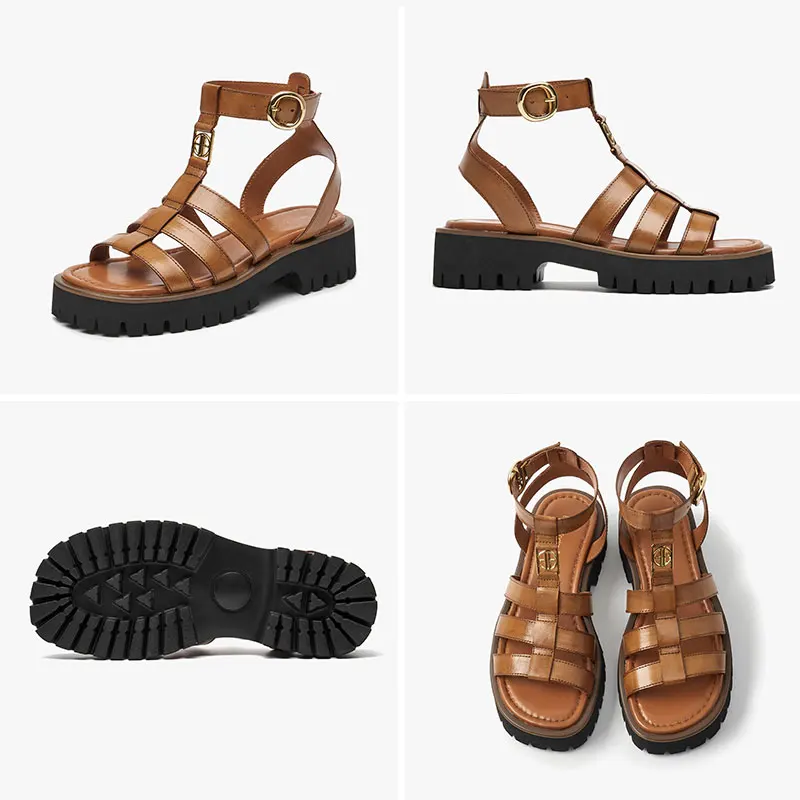 BeauToday Gladiator Sandals Women Genuine Leather Round Toe Ankle Metal Buckle Platform Summer Ladies Shoes Handmade 38215 - Image 6