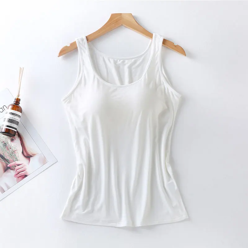 2023 Women's Vest Tops with Built In Bra Neck Vest Solid Color Padded Slim Fit Tank Tops Sexy Shirts Feminino Casual Tank Tops - Image 6