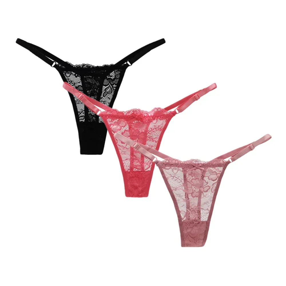 3PCS Adjustable Sexy Transparent Thong Panties Women Lace Underwear Low Waist Female T-back String Underpants - Image 12