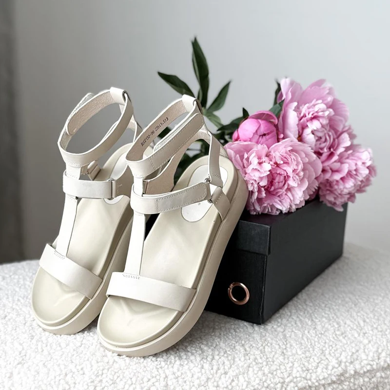 BeauToday Gladiator Sandals Women Genuine Calfskin Leather Open Toe T-Strap Thick Sole Summer Ladies Shoes Handmade 07130S - Image 4