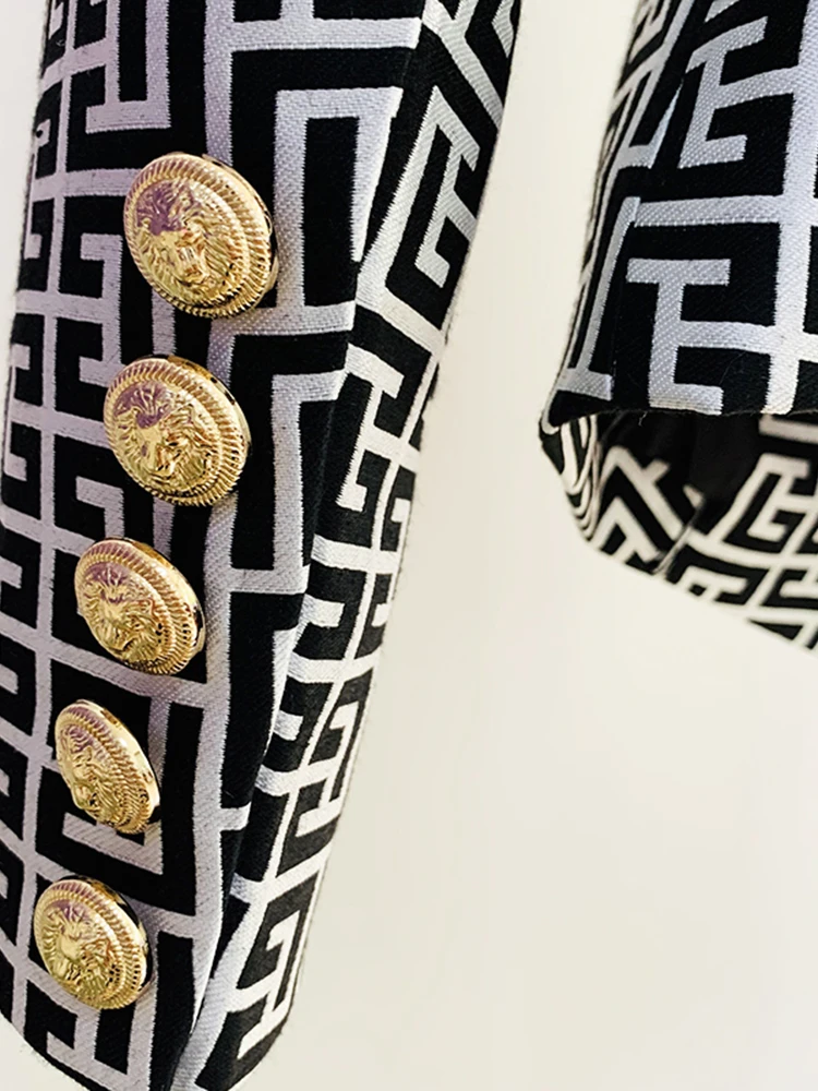 HIGH STREET Newest 2024 Designer Jacket Women's Double Breasted Lion Buttons Geometrical Jacquard Blazer - Image 6