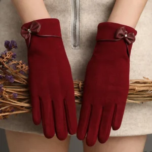 New Female Autumn Winter Non-Inverted Velvet Cashmere Full Finger Warm Lace Gloves Women Cotton Touch Screen Multiple colors