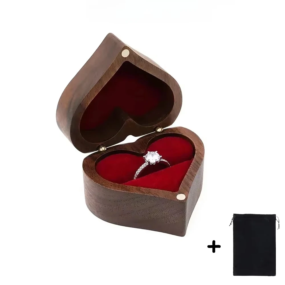 1PCS Free Engraving Custom Love Heart Shaped Walnut Wood Ring Box for Wedding Ceremony Jewelry Box Storage Proposal Wedding Gift - Image 12