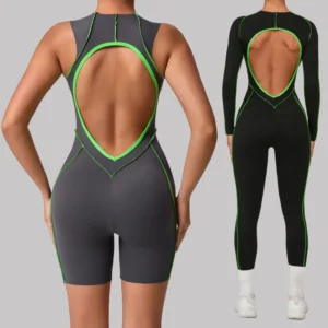 Seamless Yoga Jumpsuit Sports Fitness Hip-lifting Line Contrasting Color Tight Onesie Backless One-piece Yoga Bodysuit for Women