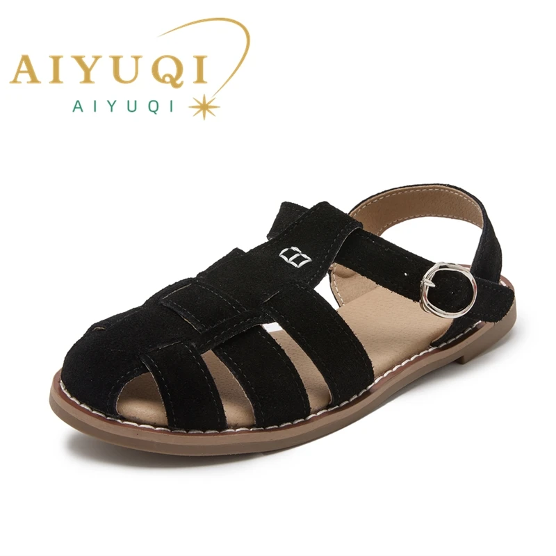 AIYUQI Flat-soled Retro Genuine Leather Hollow Baotou Sandals Women's 2025 New Hollow Pig Cage Women's Sandals - Image 4
