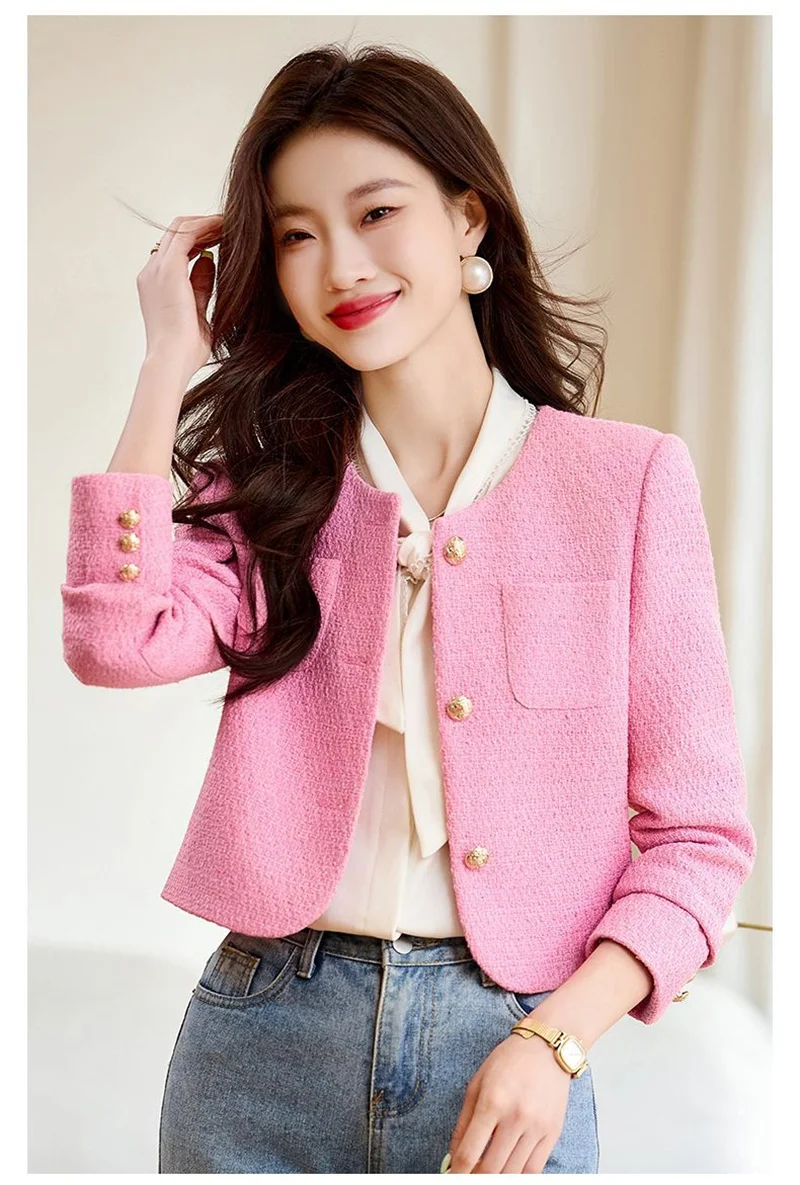 Pink Jacket Spring And Autumn 2025 New French High-End Short Outcoat for Women Blazer Yellow Suit Jackets Fashion Top Trench Coa - Image 5