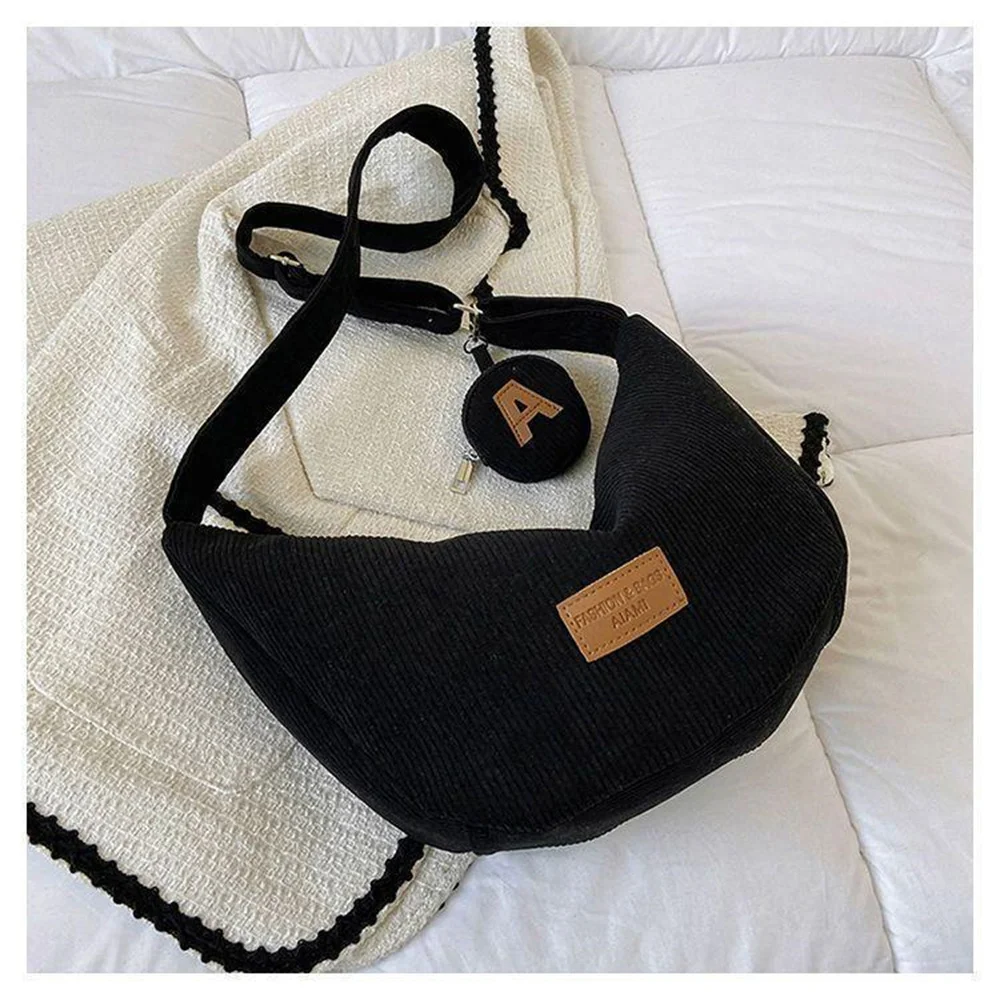 Large Capacity Corduroy Shoulder Crossbody Bag Women Leisure Armpit Bag Solid Color Versatile Dumpling Bag Fashion Messenger Bag - Image 6