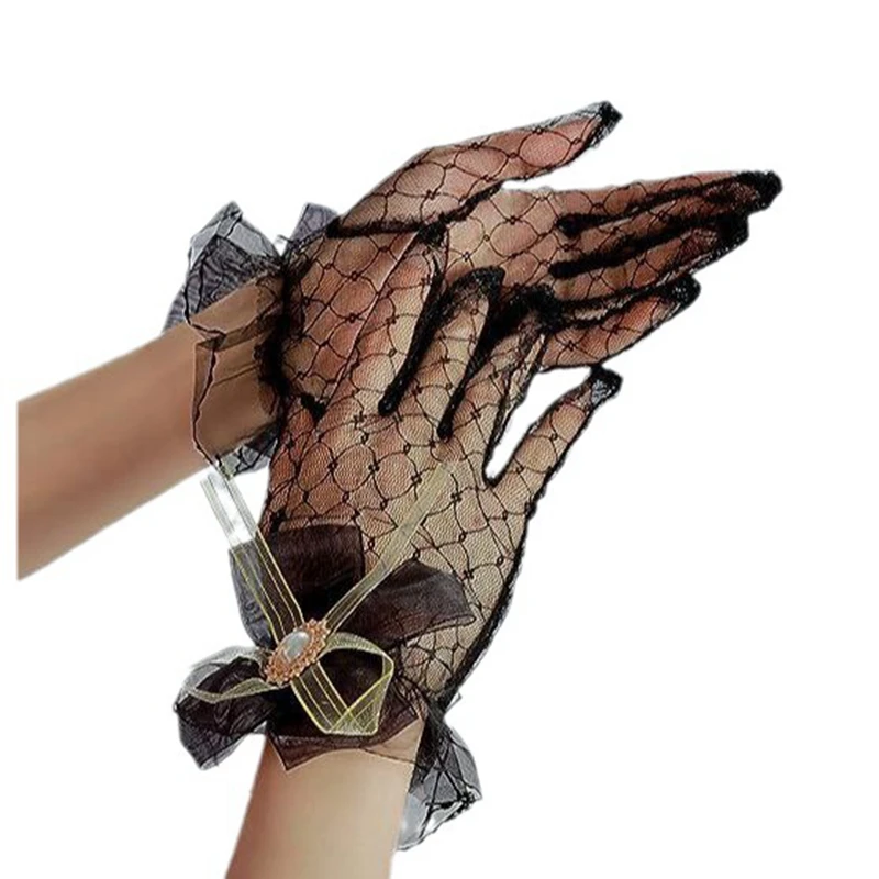 Wholesale Black Gloves Sexy Lace Short Tulle Full Finger Driving Gloves Cheap Bride Gloves Guantes Accessoires Mariage 2025 - Image 6