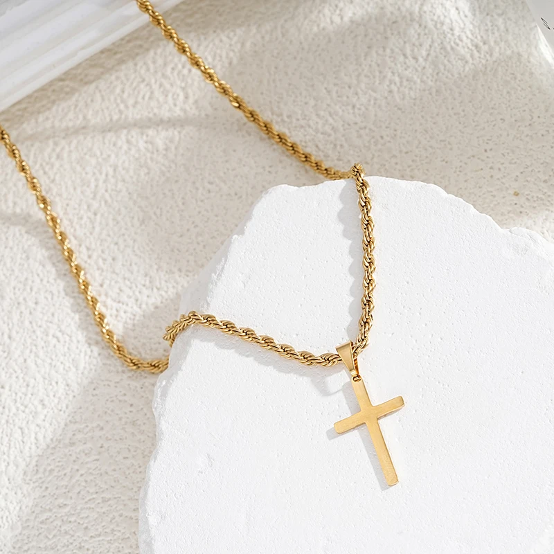 New Stainless Steel Cross Pendant Necklace for Men Women Minimalist Gold Color Jewelry Male Female Necklaces Chokers Gifts 2024 - Image 3