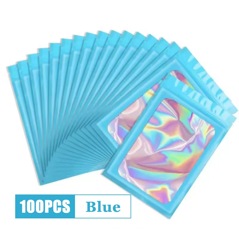 100Pcs Holographic Ziplock Bags Plastic Laser Iridescent Zip Bags for Manicure Eyelash Display Earrings Ring Jewelry Storage Bag - Image 11