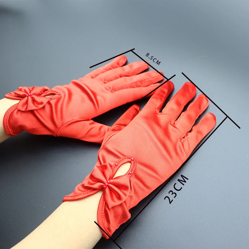 Fashion Women's Summer Gloves Sexy and Elegant Bow Short Satin Elastic Gloves Women's Sunscreen Gloves - Image 3