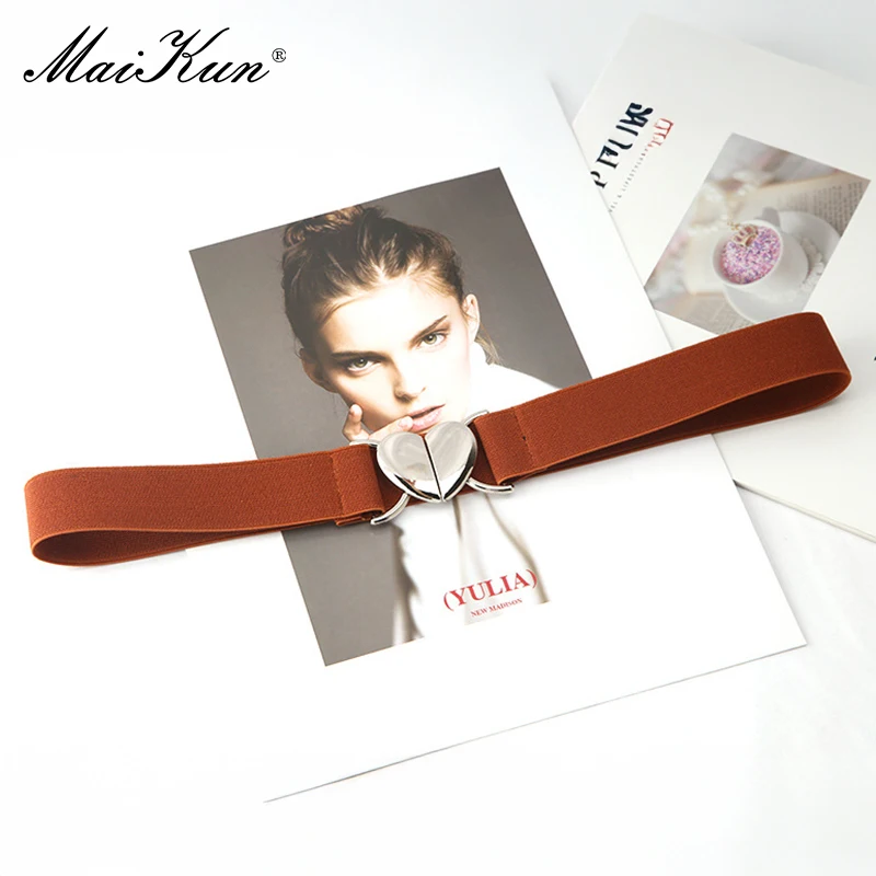 Maikun Silver Heart Buckle Thin Waistband Women Solid Colour Hundred Elastic Narrow Belt Waist Cinching Black - Image 6