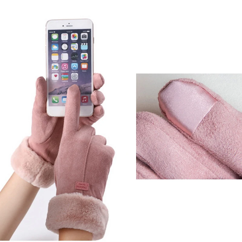 New Fashion Gloves Autumn Winter Cute Furry Warm Mitts Full Finger Mittens Women Outdoor Sport Female Gloves Screen - Image 5