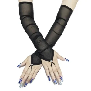 48cm Long Hot-Drilled Hook Finger Gloves Women Sexy Cosplay Party Thin Elastic Mesh Breathable Transparent Fingerless Gloves