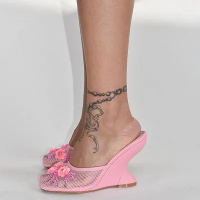 Fashion Women Summer Wedges Mesh Shoes For Woman's Flower Round Toe Slip-On Hollow High Heeled sandals Mujer Party Wedding Pumps - Image 12