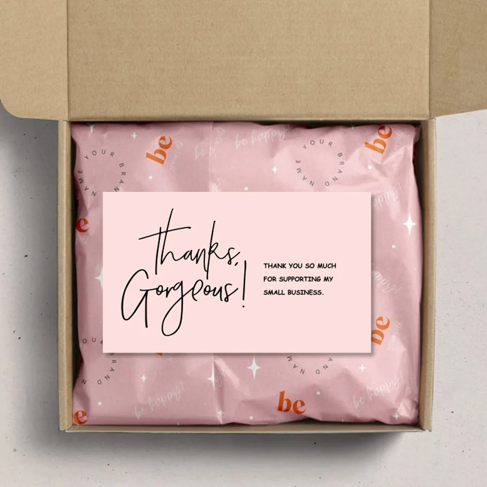 9.0x5.4cm Pink Black Foil Stamp Greeting Label Custom Thank You Cards For Small Bussiness Gift Box Decoration Packaging Supplies - Image 2