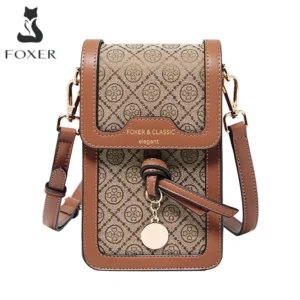 FOXER Women's Stylish Cellphone Crossbody Bag Cute Small Shoulder Bag Summer Girl Fashion Monogram Flap Mobile Phone Bag