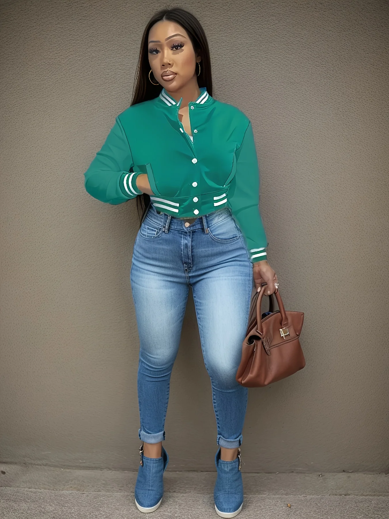 Spring and Autumn European and N Women's Pure Color Jacket Single-breasted Baseball Jacket Jacket - Image 10