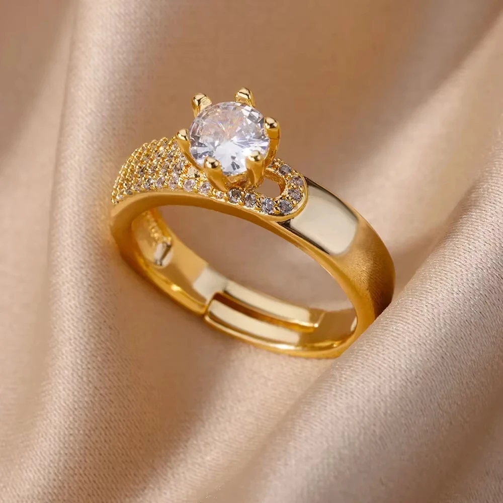 Luxury Zircon Geometric Rings For Women Stainless Steel Gold Color Open Ring Trendy Wedding Party Aesthetic Jewerly Gift Femme - Image 4