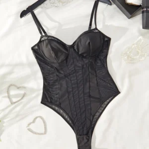 Sexy Bodysuit Lingerie Tight Fitting Women Deep V-neck Shaping Adjustable Shoulder Straps Reinforced Sexy Soft Padded Bra Top