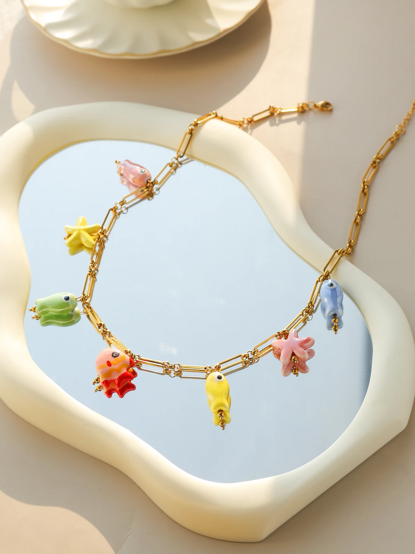 Fashion Stainless Steel Ceramic Starfish Fish Necklace for Women Girls Summer Beach Party Waterproof Popular Cute Jewelry - Image 6