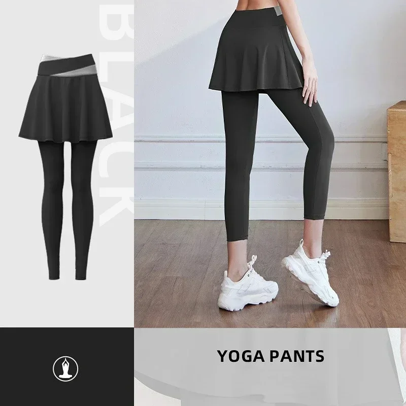 Women Yoga Tenis Skirts High Waist Fake Two Pieces Sports Leggings Fitness Gym Quick-Dry Skirt Athletic Running Legging - Image 7