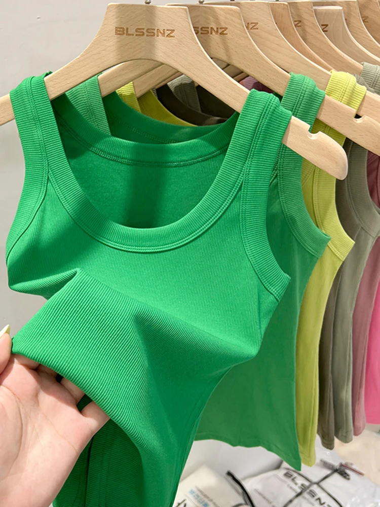 zjaiss Women Solid Round Neck Ribbed Tank Top Camisole Women 2025 Summer Basic Elastic Tank Top O Neck Solid Tank Top - Image 5