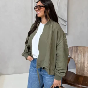 Vintage Zipper Women's Jackets Loose O-neck Full Sleeve Waterproof Female Jacket 2025 Early Autumn Fashion Lady Street Outwears